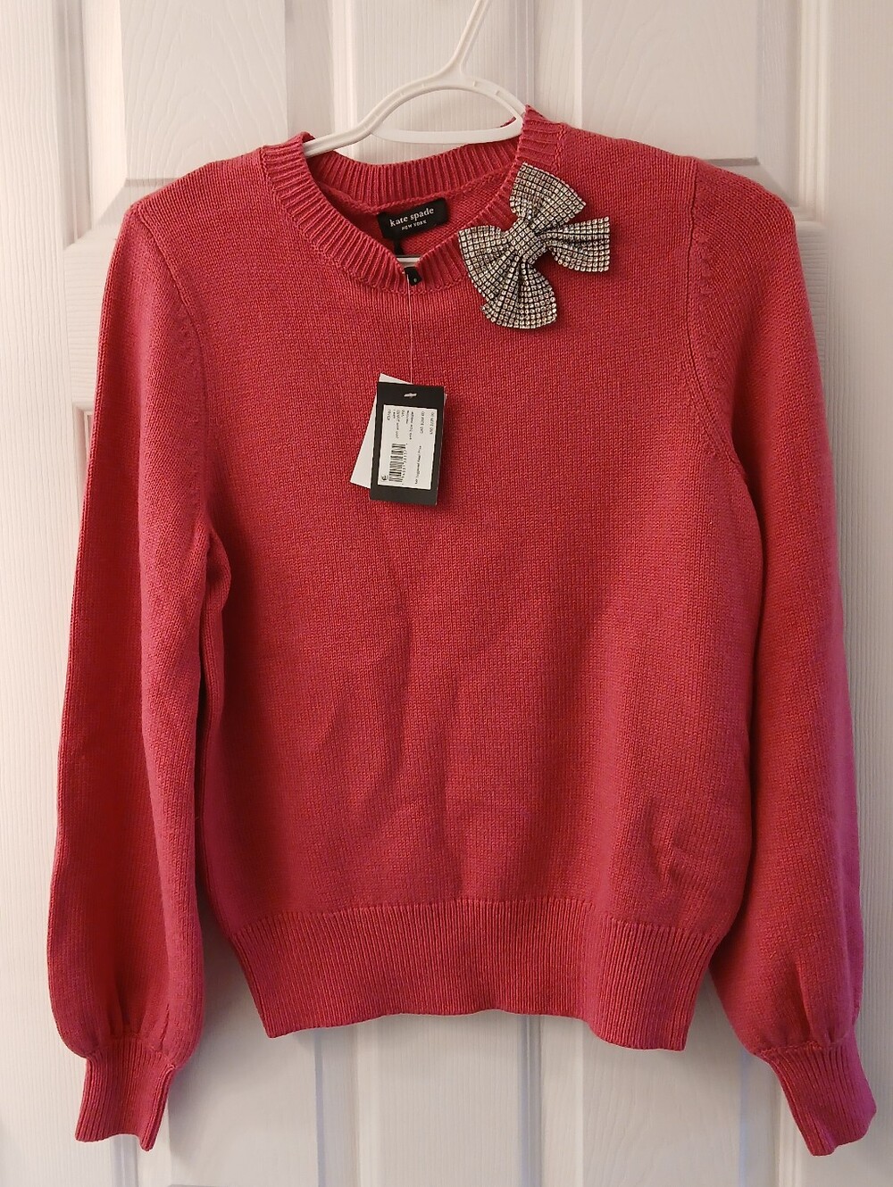 Kate Spade New York Hot Pink Rhinestone‑Bow Sweater – Size Small – NWT